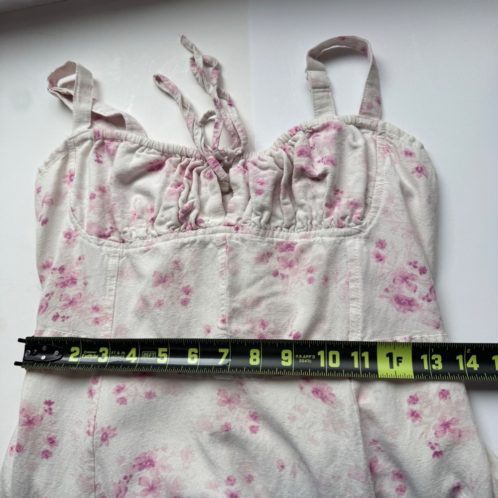 Sim Sam Floral Babydoll Midi Dress Women Size L Linen Blend Cottagecore Romantic - Picture 14 of 16